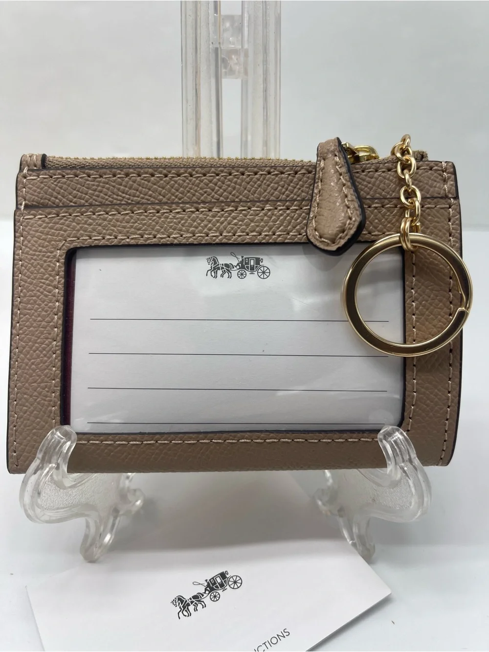 Coach Mini Skinny Crossgrain Leather Id Card Zip Closure Case M/Taupe NWT